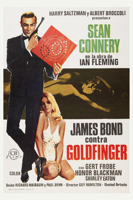 Goldfinger Movie Poster featuring Bond silhouette and golden motif
