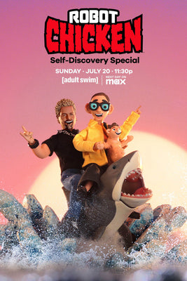 Robot Chicken animated poster with chaotic satirical tones