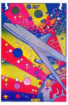 Pan Am Airplane Peter Max Art poster tin Metal Print Wall Art