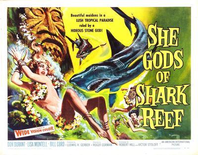 She Gods Of Shark Reef Metal Movie Poster 8in x 12in