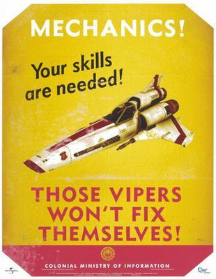 Battlestar Galactica Propaganda Viper Mechanic poster tin Metal Print Wall Art