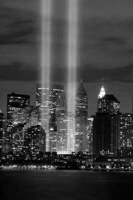 Twin Towers Tribute Lights WTC poster Black and White poster for sale cheap United States USA