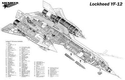 Yf-12 Cutaway Poster Black and White Mini Poster 11"x17"