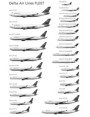 Delta Airlines Fleet poster Black and White poster for sale cheap United States USA